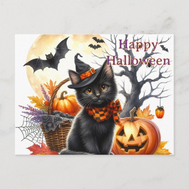 Halloween Black Cat  Postcard (Front)