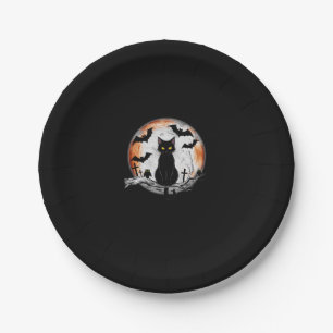 Halloween Black Cat Pumpkin Bat Moon Cemetery Scar Paper Plate