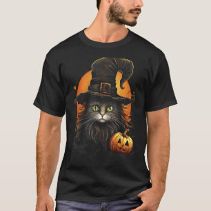 Halloween Black Cat Pumpkin Costume Witch Hat Spoo T-Shirt