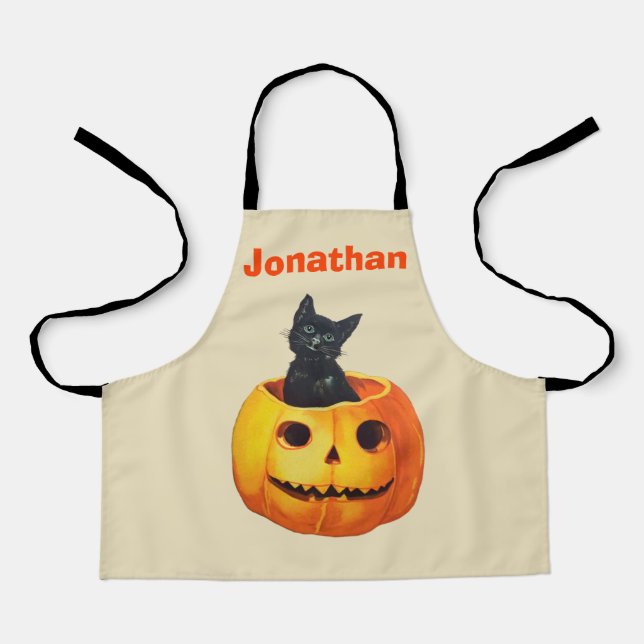 Halloween Black Cat Pumpkin Custom kid Apron (Front)
