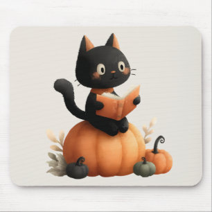 Halloween Black Cat Pumpkin Design Mouse Pad