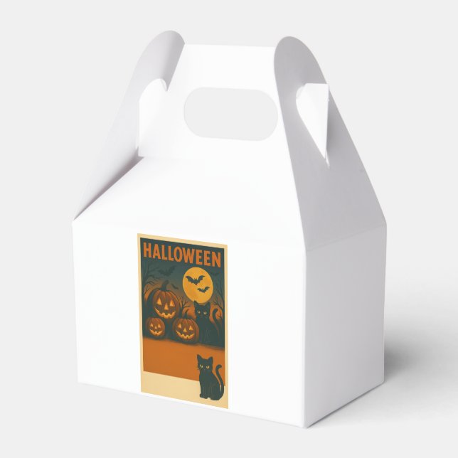 Halloween Black Cat & Pumpkin Favour Box (Front Side)
