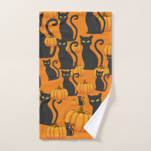 Halloween Black Cat Pumpkin Fun Hand Towel