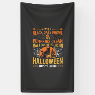 Halloween Black Cat Pumpkin Happy Fishing Design Banner