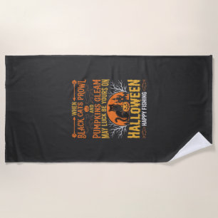 Halloween Black Cat Pumpkin Happy Fishing Design Beach Towel