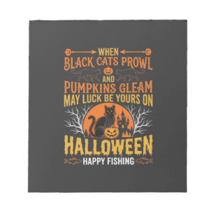 Halloween Black Cat Pumpkin Happy Fishing Design Notepad