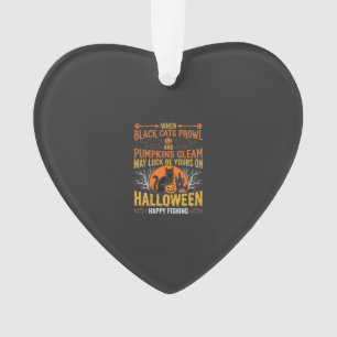 Halloween Black Cat Pumpkin Happy Fishing Design Ornament