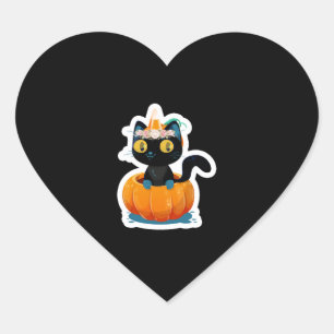 Halloween black cat pumpkin heart sticker