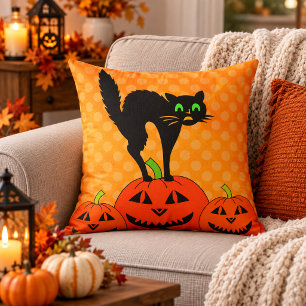 Halloween Black Cat Pumpkin Jack O' Lantern Cushion