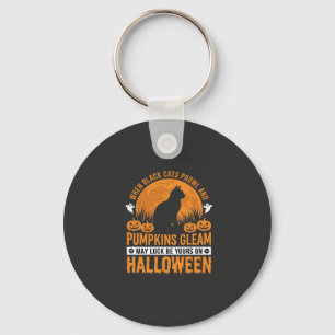 Halloween Black Cat Pumpkin Moon Design_1 Key Ring