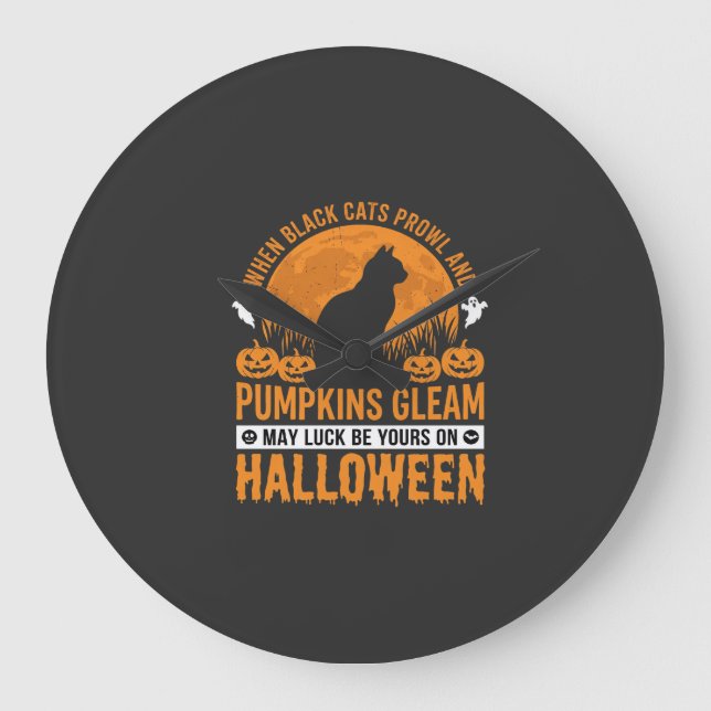 Halloween Black Cat Pumpkin Moon Design_1 Large Clock (Front)