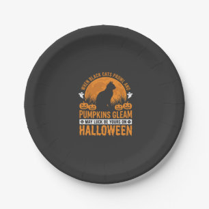 Halloween Black Cat Pumpkin Moon Design_1 Paper Plate