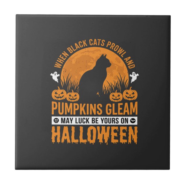 Halloween Black Cat Pumpkin Moon Design_1 Tile (Front)