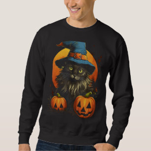Halloween Black Cat Pumpkin Moon Witch Hat Costume Sweatshirt