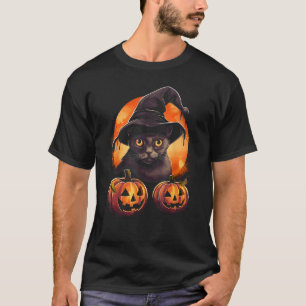 Halloween Black Cat Pumpkin Moon Witch Hat Spooky  T-Shirt