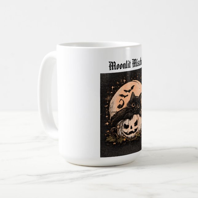 Halloween Black Cat & Pumpkin Moonlight  Coffee Mug (Front Left)