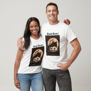 Halloween Black Cat & Pumpkin Moonlight Graphic T-Shirt
