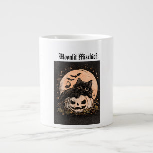 Halloween Black Cat & Pumpkin Moonlight Large Coffee Mug