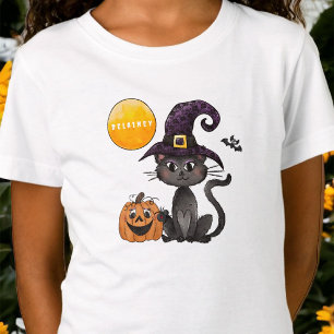 Halloween Black Cat Pumpkin Name T-Shirt