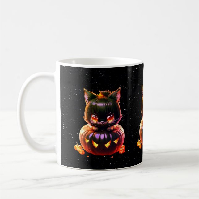 Halloween Black Cat Pumpkin Night Horror Scary Coffee Mug (Left)