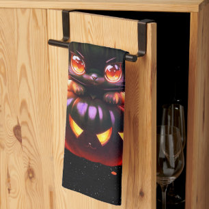 Halloween Black Cat Pumpkin Night Horror Scary Tea Towel