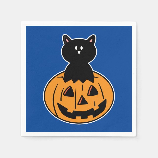 Halloween Black Cat Pumpkin Paper Napkin (Front)