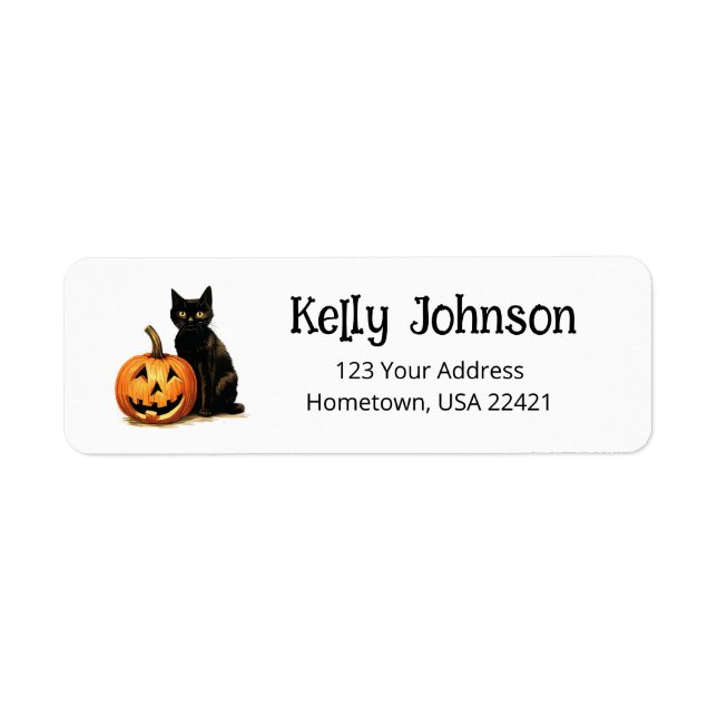 Halloween Black Cat Pumpkin Return Address Label (Front)