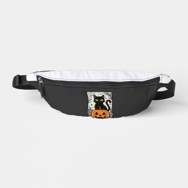 Halloween Black Cat Pumpkin Vector Design Bum Bags (Front)