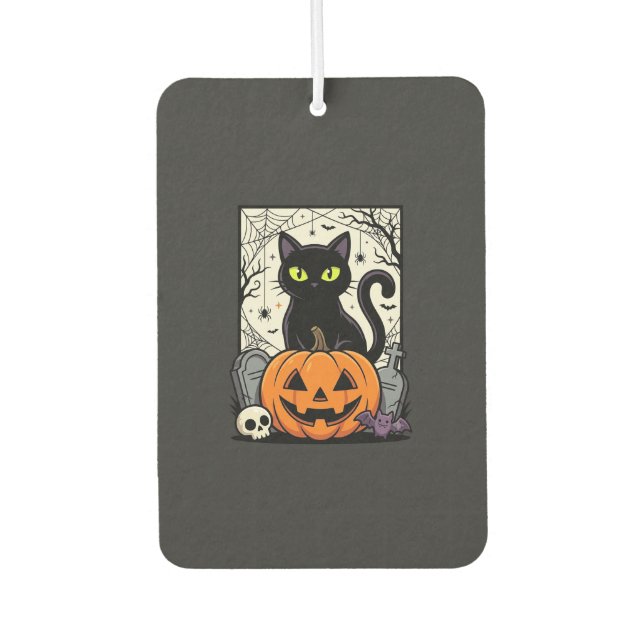 Halloween Black Cat Pumpkin Vector Design Car Air Freshener (Front)
