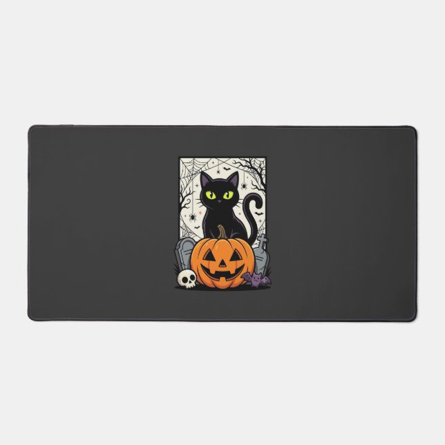 Halloween Black Cat Pumpkin Vector Design Desk Mat (Front)