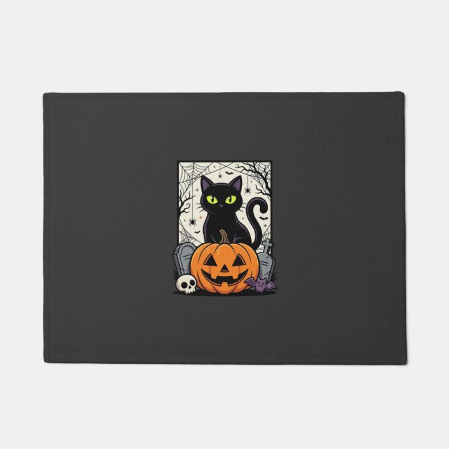 Halloween Black Cat Pumpkin Vector Design Doormat (Front)