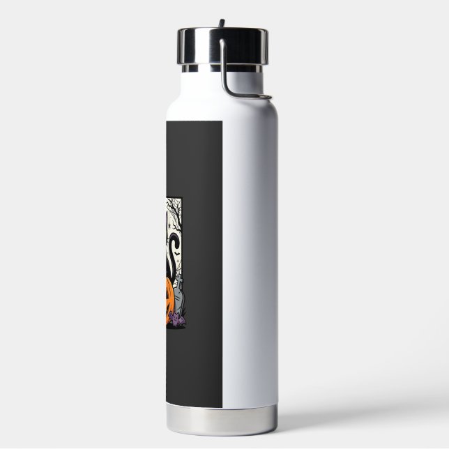 Halloween Black Cat Pumpkin Vector Design Water Bottle (Left)