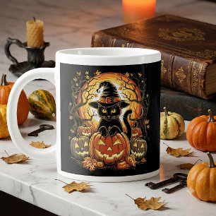 Halloween Black Cat Pumpkin Witch Cat Scary Large Coffee Mug