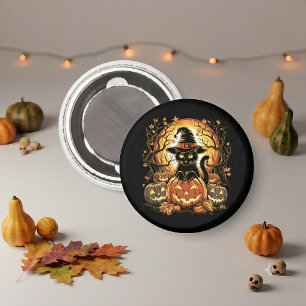 Halloween Black Cat Pumpkin Witch Cat Scary Magnet