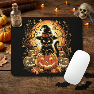 Halloween Black Cat Pumpkin Witch Cat Scary Mouse Pad