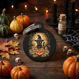 Halloween Black Cat Pumpkin Witch Cat Scary Pet Tag