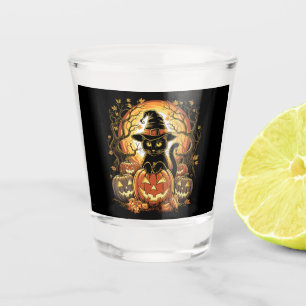 Halloween Black Cat Pumpkin Witch Cat Scary Shot Glass