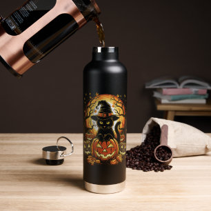 Halloween Black Cat Pumpkin Witch Cat Scary Water Bottle