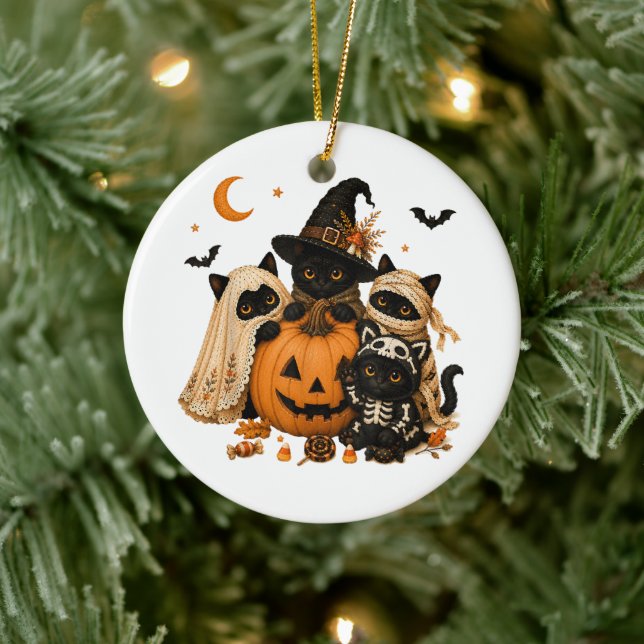 Halloween Black Cat Pumpkin Witch Ceramic Tree Decoration (Tree)