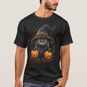 Halloween Black Cat Pumpkin Witch Hat Costume Part T-Shirt