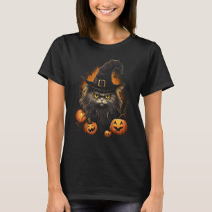 Halloween Black Cat Pumpkin Witch Hat Spooky Hallo T-Shirt