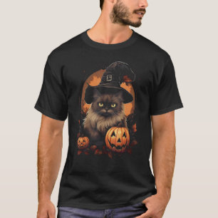 Halloween Black Cat Pumpkin Witch Hat Spooky Octob T-Shirt