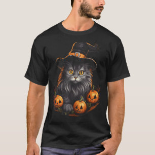 Halloween Black Cat Pumpkin Witch Hat Spooky Octob T-Shirt