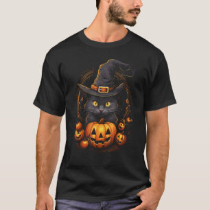 Halloween Black Cat Pumpkin Witch Hat Spooky Seaso T-Shirt
