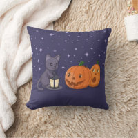 Halloween Black Cat Pumpkins Lantern Purple