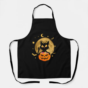 Halloween Black Cat Scary Pumpkin On the Moon Men Apron