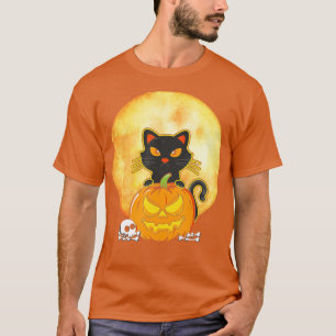 Halloween Black Cat Scary Pumpkin On the Moon Men  T-Shirt