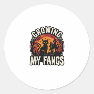 Halloween Black Cat Shirt Growing My Fangs_1 Classic Round Sticker