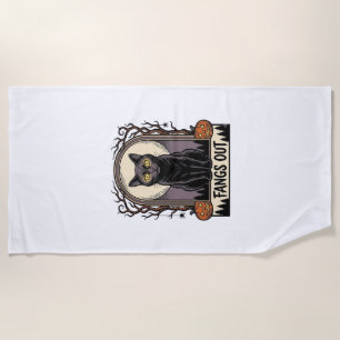 Halloween Black Cat Shirt Vintage Fangs Design_1 Beach Towel