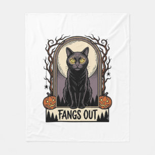 Halloween Black Cat Shirt Vintage Fangs Design_1 Fleece Blanket